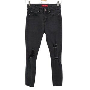 GUESS Womens 27 Black Dark Wash Distressed Ripped Denim Skinny Jeans Pants